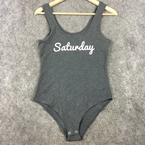 Grayson Threads Bodysuit L Gray Scoop Neck Tank Top Sleeveless Saturday Slim Fit - Picture 1 of 11